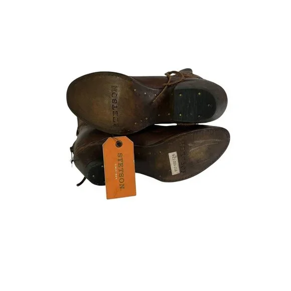 Stetson Womens Emory Boots Handmade Brown Distressed Leather Laced Western NEW - Picture 5 of 6